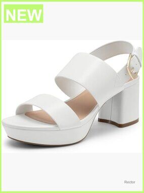 Platform Block Heeled Sandals with Adjustable Buckle, Chunky Heel, Cushioned